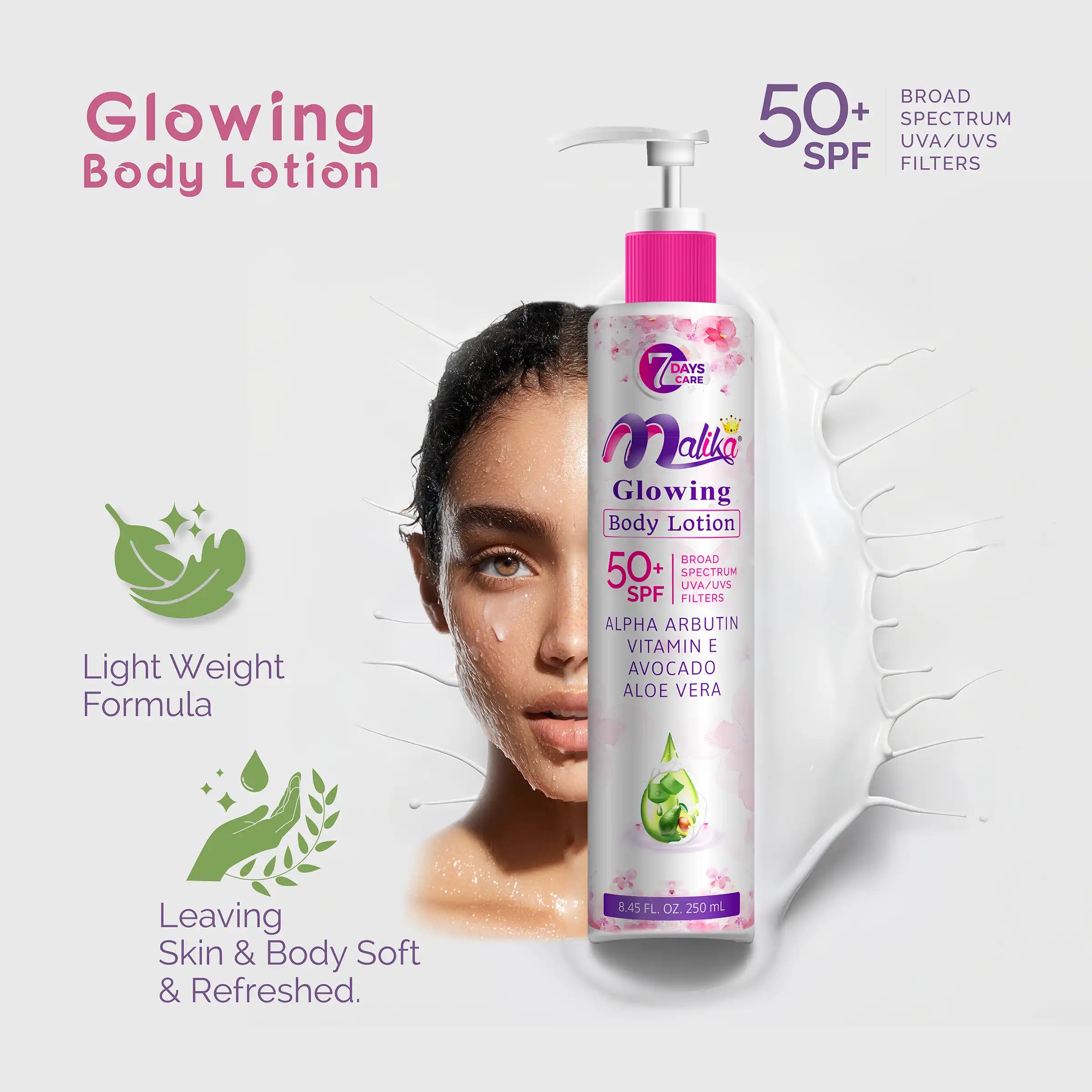 Malika GLOWING Face & Body Lotion- Buy 1 Get 1 Free Limited Time Offer