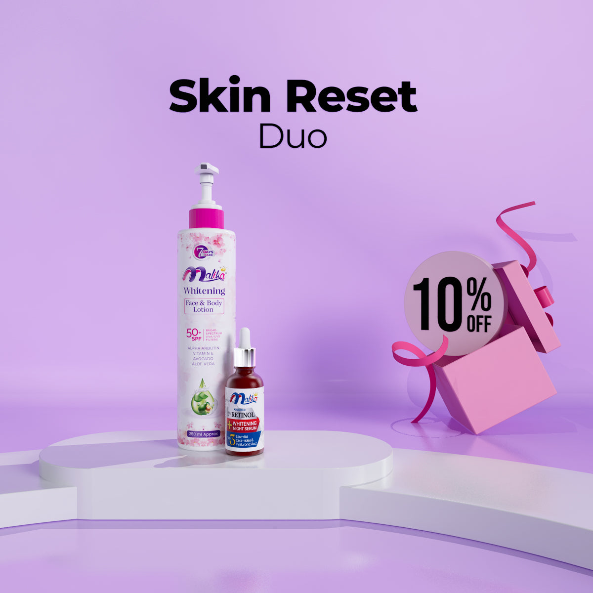 Malika Skin Reset Duo: (Face & Body Lotion Retinol Glowing Serum )